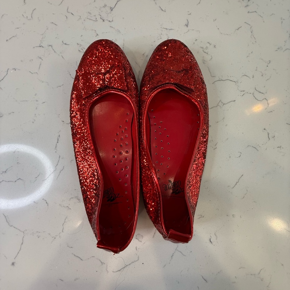 Red Glittery Flats with Strap for Festive Events